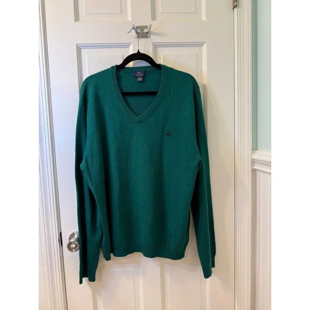 Brooks Brothers 365 Green Extra Fine Merino Wool V-Neck Mens Sweater - XL